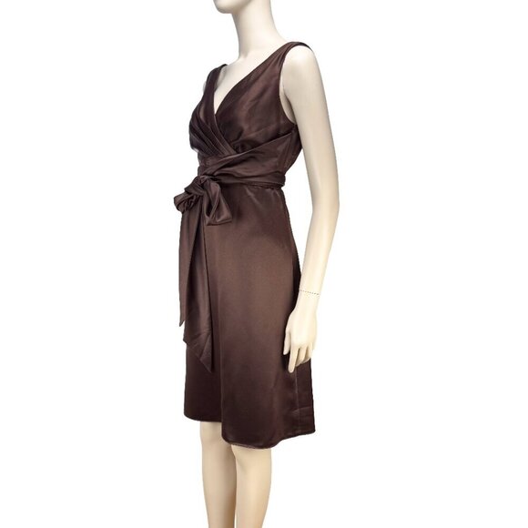 AFTER SIX Satin Chocolate Brown Bridesmaids Draped Bodice Waist TieDress sz - Picture 4 of 7